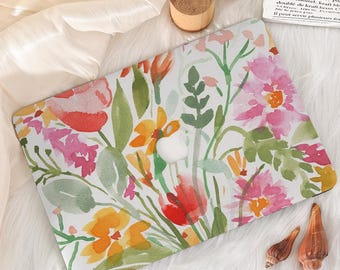 Funda para MacBook con estampado de flores silvestres de colores, compatible con MacBook Pro 13, 14 y 16 (modelo 2026), MacBook Air 13 y 15, y MacBook Pro M5, M4, M3 y M2. Funda rígida para portátil.