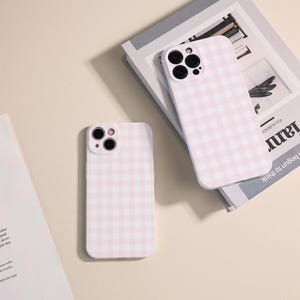 Étui pour iPhone à carreaux rose, objectif tout compris, étui pour iPhone 14 Pro Max, iPhone 15, étui pour iPhone 11/12, iPhone XR XS Case