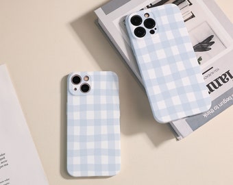 Blue Stripe Plaid iPhone 16 Case, Lens All Inclusive Phone Case for iPhone 14 Pro Max iPhone15 Case iPhone11 / 12 Case iPhone XR XSCase