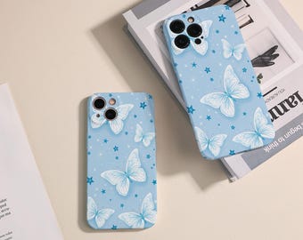 ブルーバタフライ iPhone 16 ケース、レンズ付き iPhone13 14 Pro Max