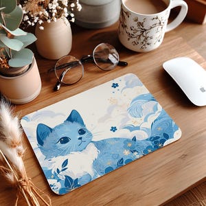 Süße blaue Katze Mauspad, Büro-Mauspad, Laptop Mauspad, Macbook Mauspad, Macbook Pro 16/14 Mauspad, Gummi-Mauspad