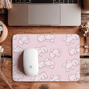 Rosa süßes Bären-Mausunterlage, Büro-Mausunterlage, Laptop-Mausunterlage, Macbook-Mausunterlage, Macbook Pro 16/14 Mausunterlage, Gummi-Mausunterlage