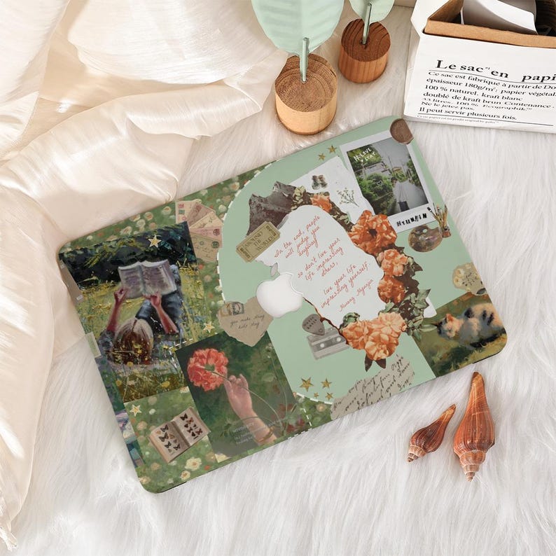 Grönt lapptäcksmönster MacBook-skal, MacBook Pro 13 14 16-skal, MacBook Air 15 13 2024 2025/ Pro 14 Pro 16 2024 Laptopfodral bild 1