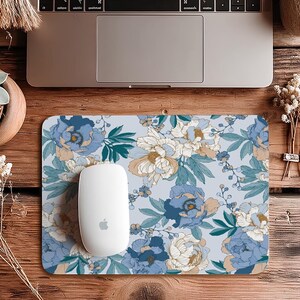 Blaue Blumen-Mausunterlage, Büro-Mausunterlage, Laptop-Mausunterlage, Macbook-Mausunterlage, Macbook Pro 16/14 Mausunterlage, Gummi-Mausunterlage