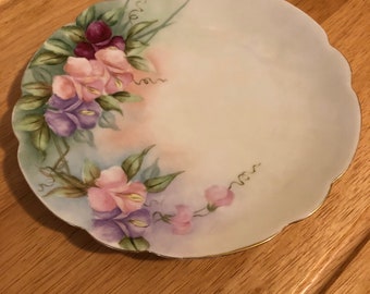 Hand painted "Henzy" Plate 7.5" scalloped gold edge, floral