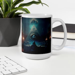 Illuminati Meeting Mug Secret Society Triangle All Seeing Eye Conspiracy Mug- Pop Culture Funny Mug Great Gift Tall 15 oz Mug Free Shipping