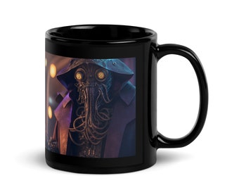 Steampunk Cthulhu Mug - Lovecraftian Cthulhu Graphic Coffee Mug, Pop Culture Mug Sci Fi Horror Weird Art Black 11oz / 15oz Mug Free Shipping