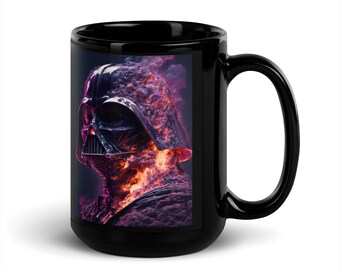 Awesome Darth Vader Graphic Mug / Stylized Darth Vader Fire Smoke Sci Fi Pop Culture Mug / Black Mug 11oz / 15 oz Tamaños