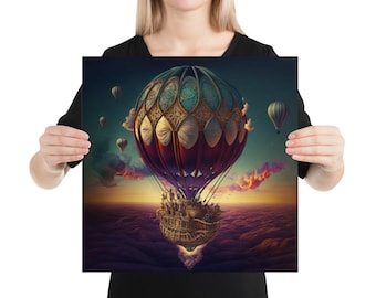 Hot Air Balloon Poster Surreal Fantasy Sci Fi Art 16 x 16 Square Wall Art | Sci Fi Frameable Poster - Pop Culture Wall Decor Printed Poster