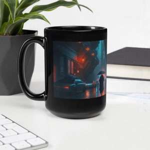 Sci Fi Synthwave Cyberpunk Mug | Blade Runner Inspired | Night City Street Lo Fi Art Mug | Black Mug 11oz / 15 oz Sizes Available Free Ship