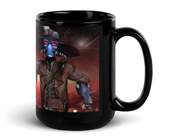 Cad Bane Art Mug - Bounty Hunter Clone Wars Boba Mando Pop Culture - Great Gift! Tall Black 15 oz Graphic Mug Sci Fi Free Shipping!