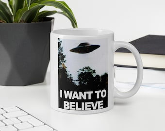 X-Files Mug - Quiero Creer - XFiles Mug UFO UAP Taza Gráfica Aliens Scully David Duchovny Cultura Pop Sci Fi Show Taza 11 oz Taza divertida