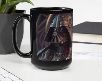 Dieselpunk Darth Vader Tasse | Steampunk Star Wars Sci Fi stilisierte Kunst Becher Pop Kultur Geschenk Becher | Schwarze Tasse 11oz / 15oz | Kostenloser Versand