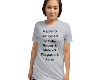 Star Wars Themed Short-Sleeve Unisex T-Shirt '&' Shirt And Ampersand List of Darth / Sith Lords Vader Revan Sidious - White / Grey