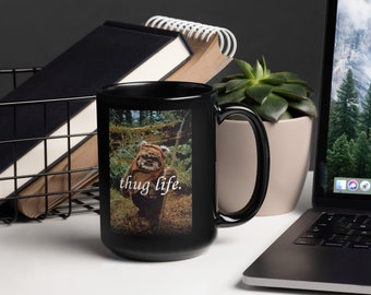Star Wars Ewok Thug Life Meme ROTJ Funny Mug Noir 15 oz – Fait un excellent cadeau. - Livraison gratuite