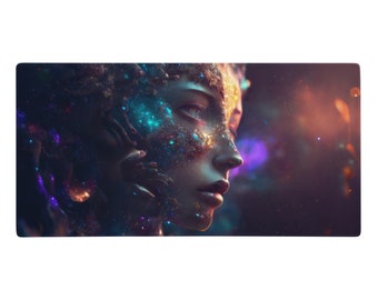 Sci-Fi Gaming Mousepad | 36 x 18 inch Large Desk Pad | Wide Extended Gamer Mouse Pad | Ethereal Cosmic Goddess Art