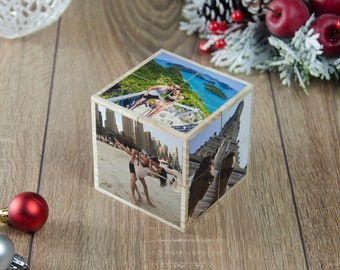 Photo cube with 11 pictures - Christmas gift wooden folding cube, Valentines day gift for him or her, Anniversary gift husband