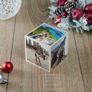Photo cube with 11 pictures - Christmas gift wooden folding cube, Valentines day gift for him or her, Anniversary gift husband