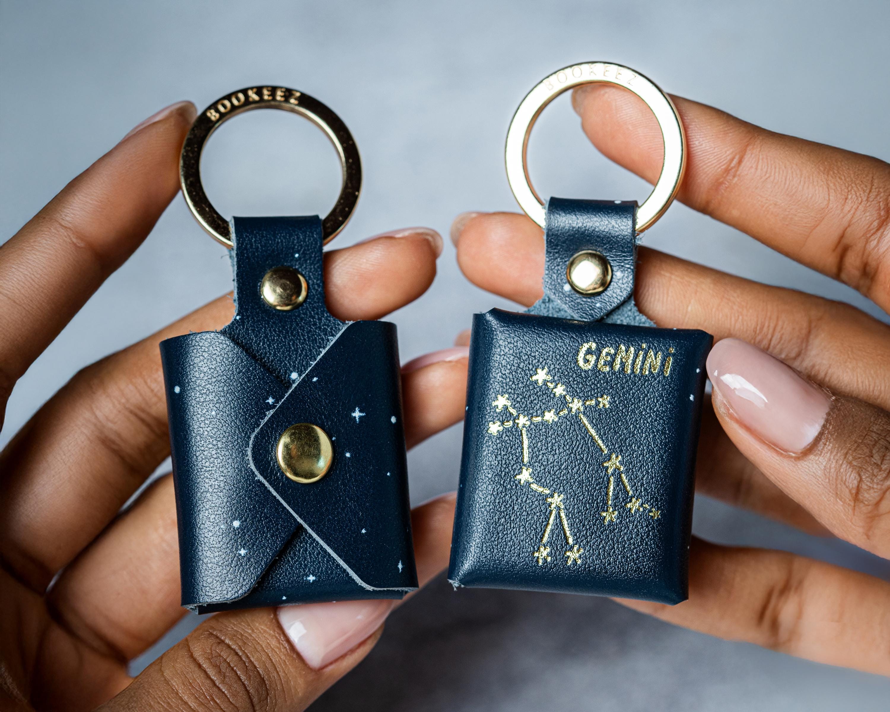 Gemini Zodiac Keychain, Mini Photo Album Keychain, Engraved