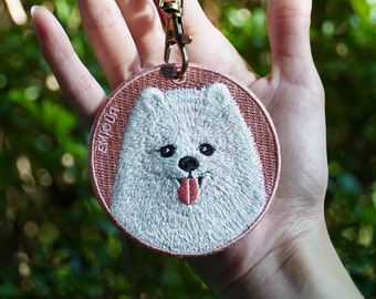 Cadeaux de broderie brodés de chien de porte-clés de Poméranie