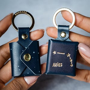 Porte-clés signe du zodiaque Bélier avec photos, souvenir en cuir fait main, cadeau d'astrologie personnalisé pour un anniversaire ou une occasion spéciale