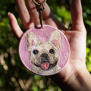 French bulldog keychain embroidered dog gifts image 1