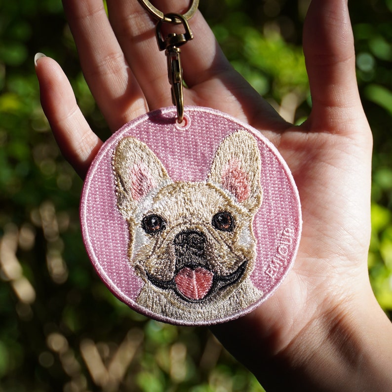 French bulldog keychain embroidered dog gifts image 1