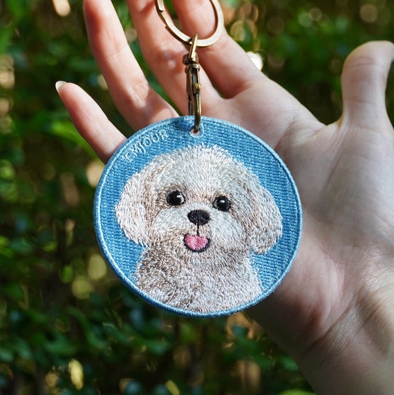 Maltese Keychain Dog Embroidered Embroidery Gift Etsy