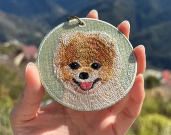 Pomeranian keychain dog embroidered embroidery gift