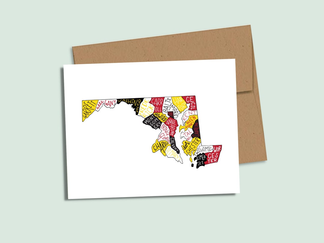 Maryland Map Greeting Card, Card for Maryland Lovers, Maryland Map Card ...