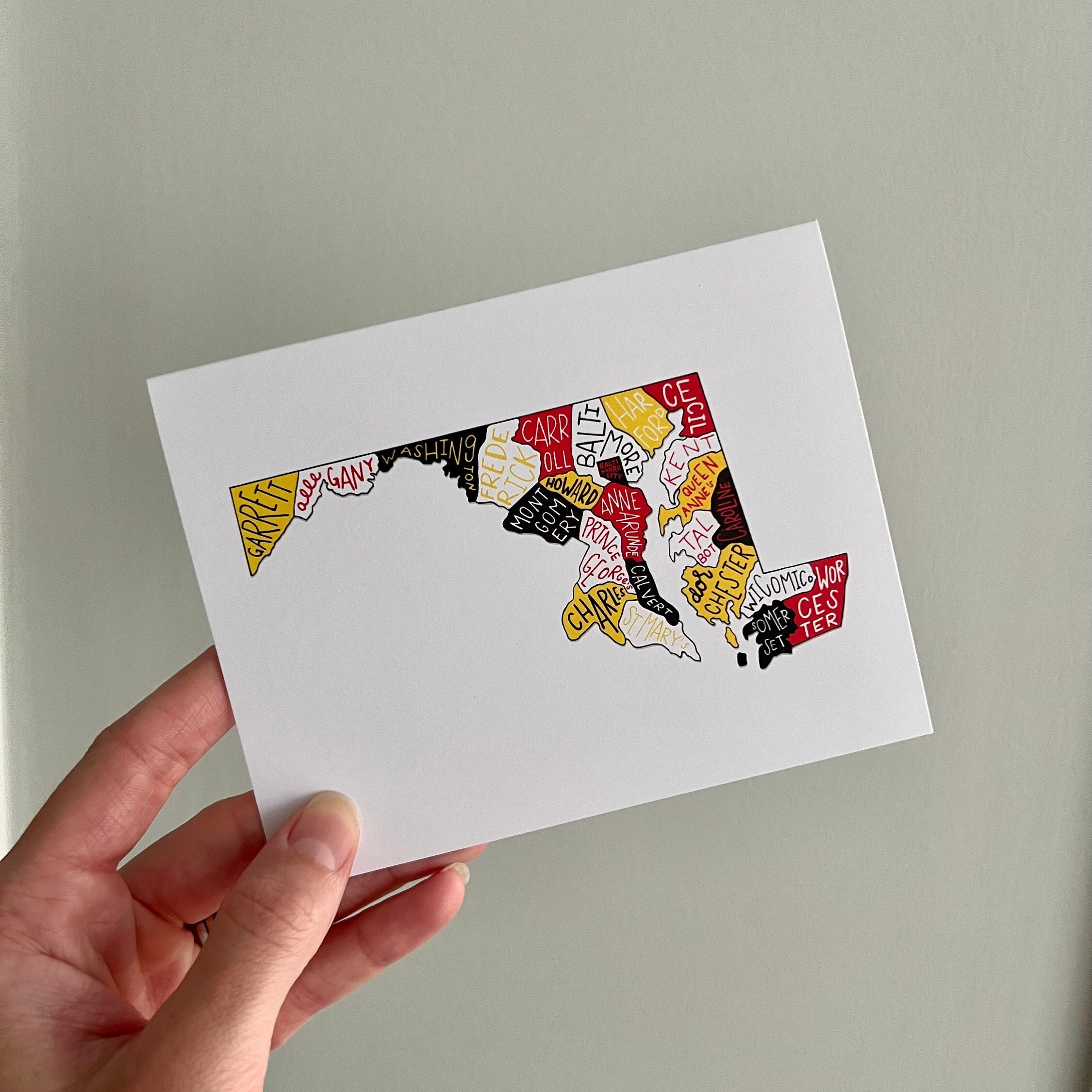 Maryland Map Greeting Card, Card for Maryland Lovers, Maryland Map Card, Card From Maryland ...