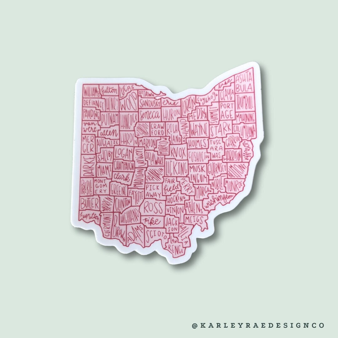 Ohio Sticker, Ohio Map Counties Sticker, Decal Ohio, Recent Ohio Move