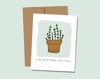 Encouragement Card for Plant Lover | Get Well Soon Card, Botanical Well Wishes Greeting Card, I'm Rooting For You Plant Greeting Card