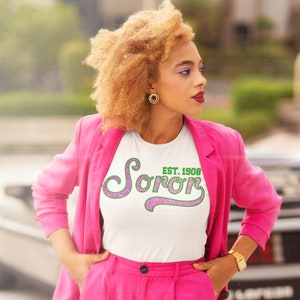 Glittered EST. 1908 Soror -  Short Sleeve / Sorority /  White T-Shirt