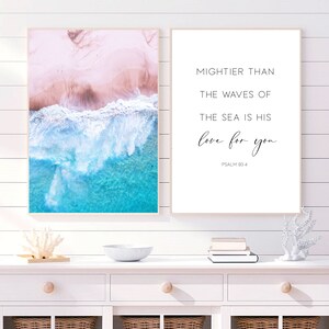 Mightier than the waves, 2 Piece Wall Art, Scripture Print Set, Christian Wall Art Set, Bedroom Decor Women, Above Bed Decor, Digital print