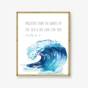Mightier Than The Waves Of The Sea Is His Love For You. Printable Wall Art.  Instant Download Print. Baby Boy Nursery Printable. Psalm 93:4