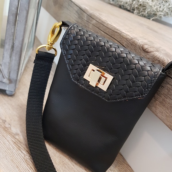 Handytasche zum Umhängen// Kleine Tasche für Handy//Handytasche schwarz gold//Umhängetasche klein schwarz//Crossbody bag handy//Rosenröschen