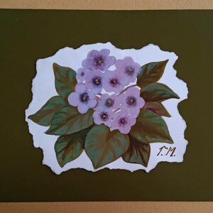 Carta originale dipinta a mano, carta acquerellata, carta con violetta africana, fatta a mano, auguri, congratulazioni, grazie, festa della mamma, carta di anniversario