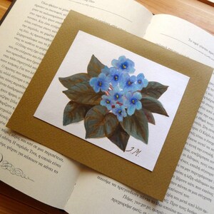 Carta originale dipinta a mano, carta acquerellata, carta con violetta africana, fatta a mano, auguri, congratulazioni, grazie, festa della mamma, carta di anniversario