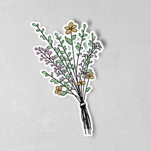Floral Sticker | Flower Sticker | Wildflower Bouquet Sticker | Vinyl Die-Cut Sticker | Laptop Sticker, Water Bottle, Journal | Women&#39;s Gift