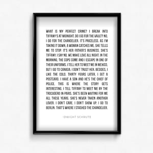 Dwight Schrute Office Quote, Printable Wall Art, Instant Download, &quot;The Perfect Crime&quot;, The Office Art Print, Funny Gift, TV Show Poster