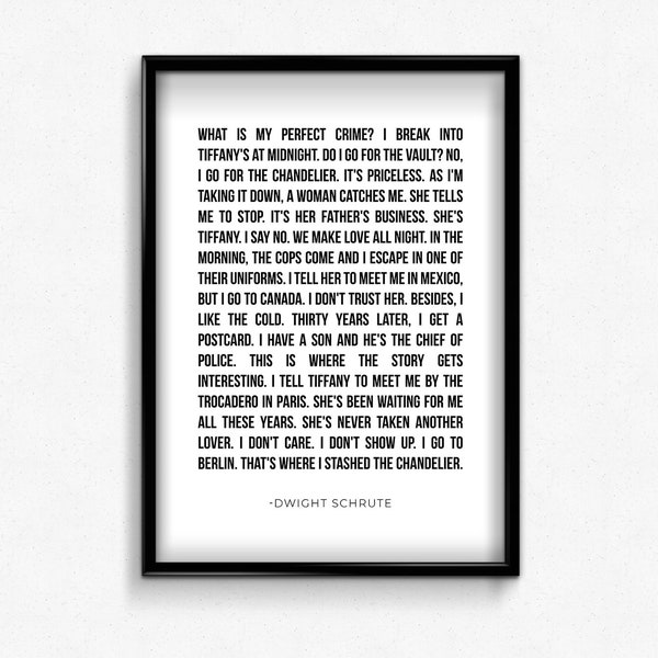 Dwight Schrute Office Quote, Printable Wall Art, Instant Download, "The Perfect Crime", The Office Art Print, Funny Gift, TV Show Poster