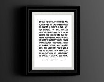 F. Scott Fitzgerald Quote Print, Typography Wall Decor (Digital Download)