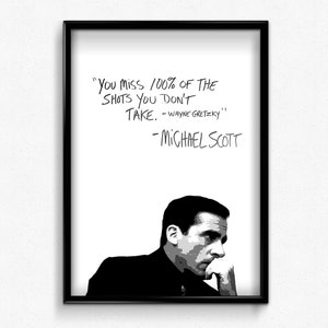 Michael Scott Wayne Gretzky Quote Poster, The Office TV Show, Printable Wall Art Instant Download- You Miss 100% of the Shots - Office Print