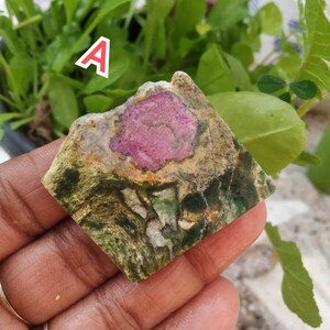 GREAT DESIGNED GEMSTONE Ruby fuschite rough slice excellent designs green pink genuine raw slabs beautiful slice Palm size stone for jewelry