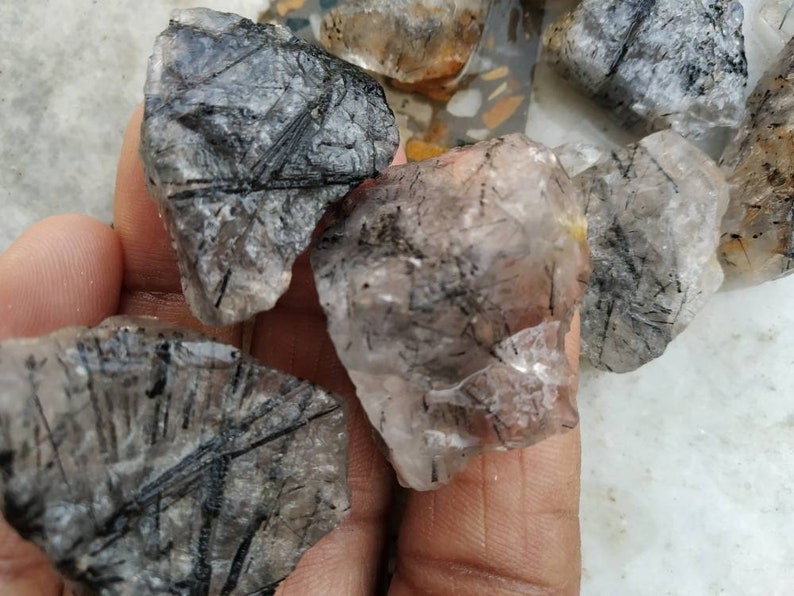 Natural black rutile raw black tourmaline rutilated quartz Etsy
