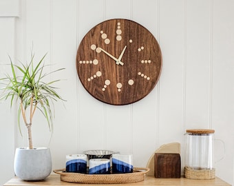 Base 5 Wood Clock, Modern minimalist design