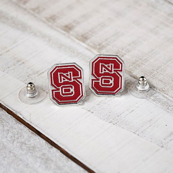 NC State Wolfpack Stud or post earrings - Officially Licensed NCAA - Raleigh North Carolina Wolfpack Tuffy Mr and Mrs wuf