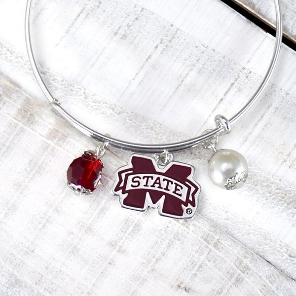 Mississippi State Bulldogs Charm Bangle Bracelet - Officially Licensed NCAA