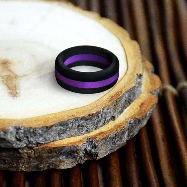 Black with Purple Stripe Silicone Ring